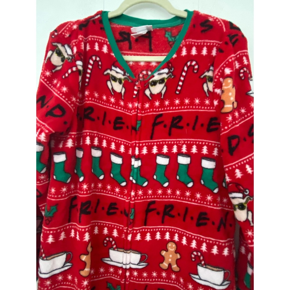 Friends Show Christmas Pajama‎ One Piece Sleepwear XL Red Holiday Fleece - Picture 2 of 7